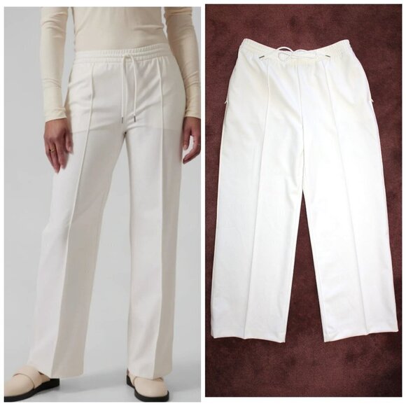 Athleta Endeavor Wide Leg white Women Pant Size 12 Drawstring elastic waist - Picture 1 of 12
